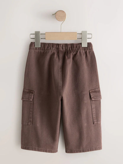 |Boy| Calça Cargo Marrom Lavada De Perna Larga (3 meses a 7 anos)