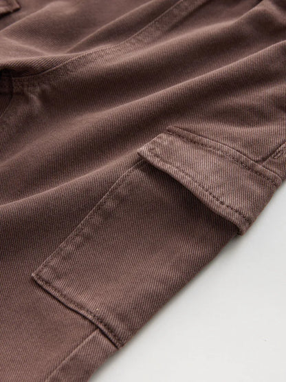 |Boy| Calça Cargo Marrom Lavada De Perna Larga (3 meses a 7 anos)