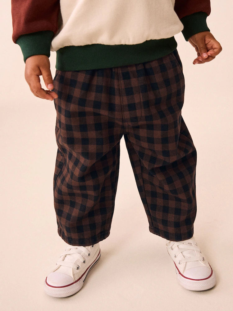 |Boy| Calça Marrom Xadrez Vichy Modelagem Barrel (3 meses a 7 anos)
