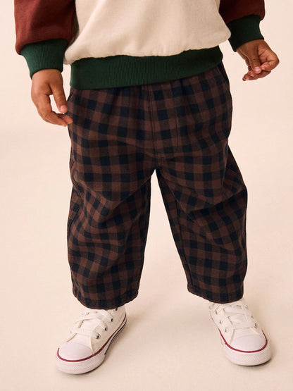 |Boy| Calça Marrom Xadrez Vichy Modelagem Barrel (3 meses a 7 anos)