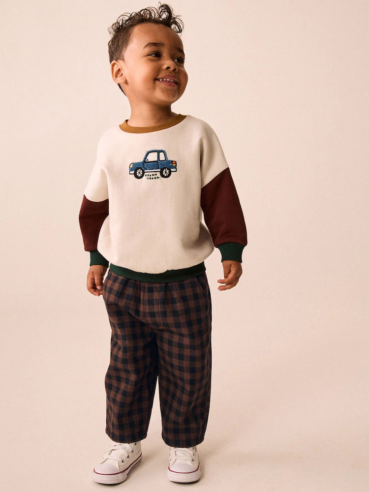 |Boy| Calça Marrom Xadrez Vichy Modelagem Barrel (3 meses a 7 anos)