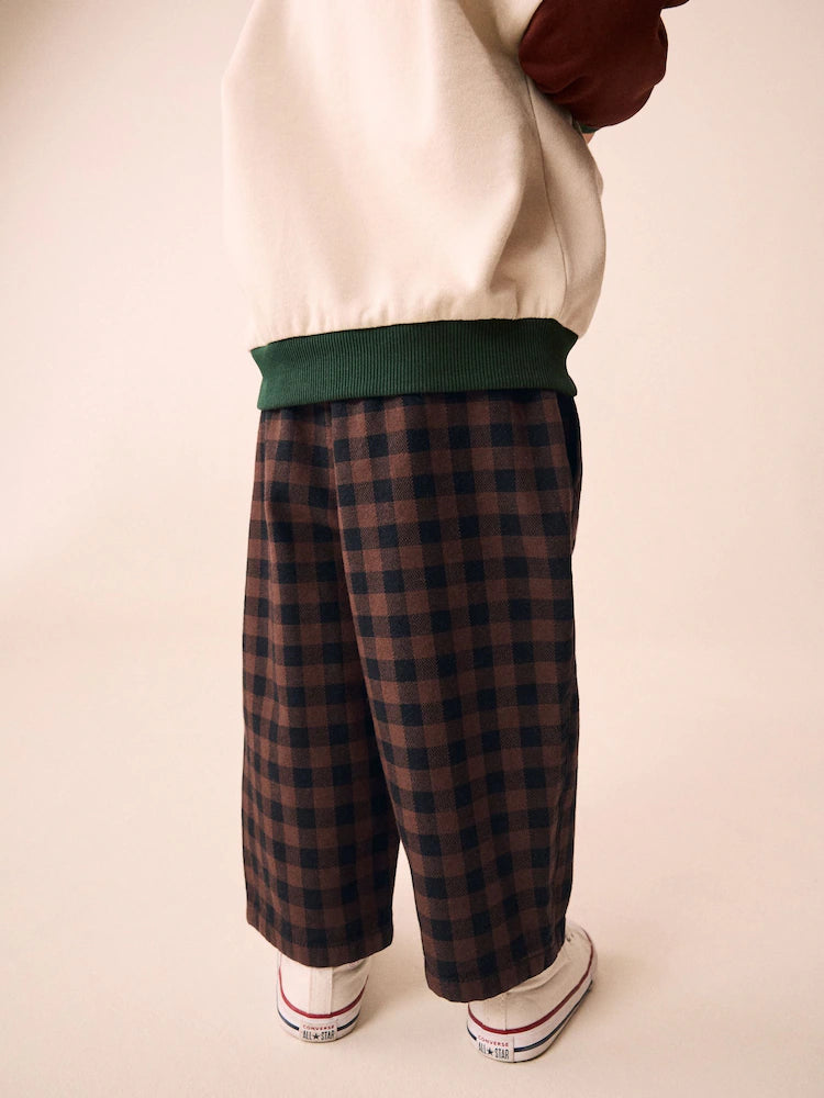 |Boy| Calça Marrom Xadrez Vichy Modelagem Barrel (3 meses a 7 anos)