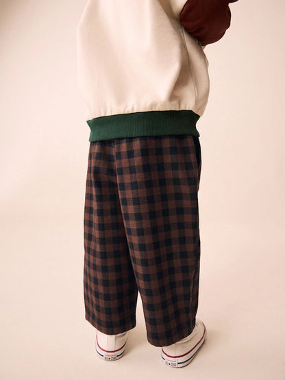 |Boy| Calça Marrom Xadrez Vichy Modelagem Barrel (3 meses a 7 anos)