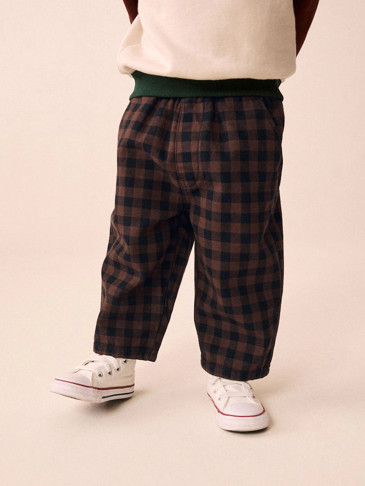 |Boy| Calça Marrom Xadrez Vichy Modelagem Barrel (3 meses a 7 anos)
