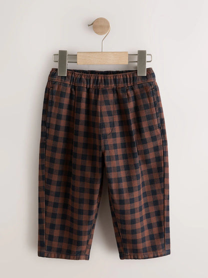 |Boy| Calça Marrom Xadrez Vichy Modelagem Barrel (3 meses a 7 anos)