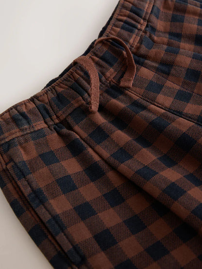 |Boy| Calça Marrom Xadrez Vichy Modelagem Barrel (3 meses a 7 anos)