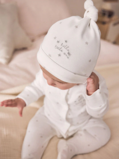 |BabyGirl| Conjunto De 4 Peças Para Bebê: Macacão, Body, Touca e Babador Brancos (0-9 meses)