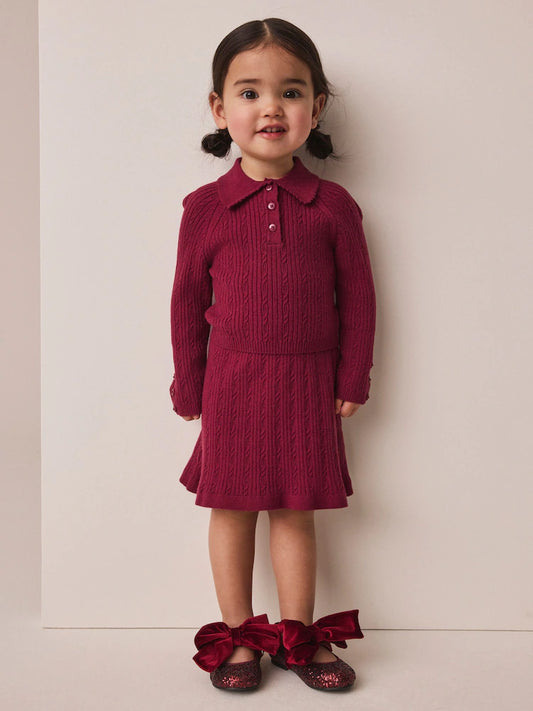 |Girl| Conjunto De Blusa Com Gola e Saia, Cor Vermelho-Berry (3 meses a 7 anos)