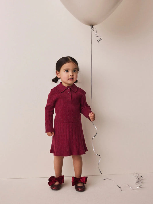 |Girl| Conjunto De Blusa Com Gola e Saia, Cor Vermelho-Berry (3 meses a 7 anos)