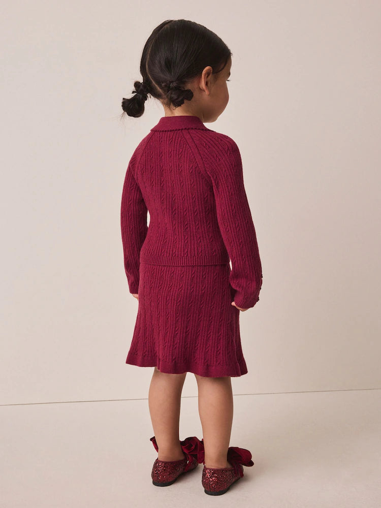 |Girl| Conjunto De Blusa Com Gola e Saia, Cor Vermelho-Berry (3 meses a 7 anos)