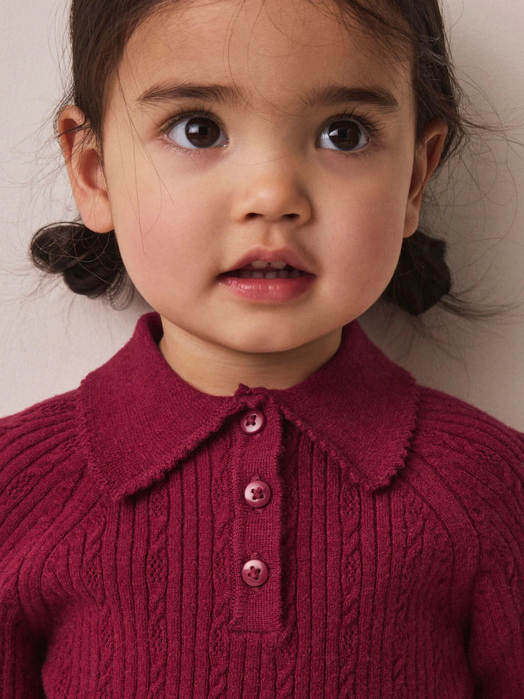 |Girl| Conjunto De Blusa Com Gola e Saia, Cor Vermelho-Berry (3 meses a 7 anos)