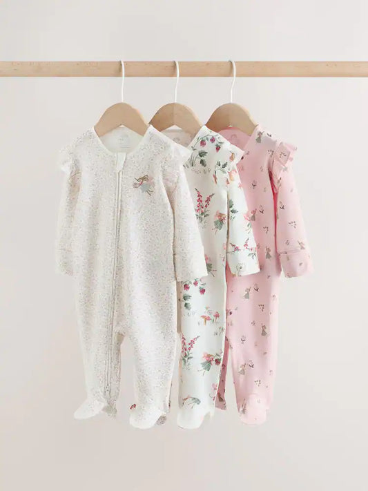 |BabyGirl| Conjunto Com 3 Macacões De Dormir Rosa Para Bebês