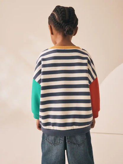 |Girl| Moletom com Gola Careca e Estampa de Listras Variadas (3 meses a 7 anos)