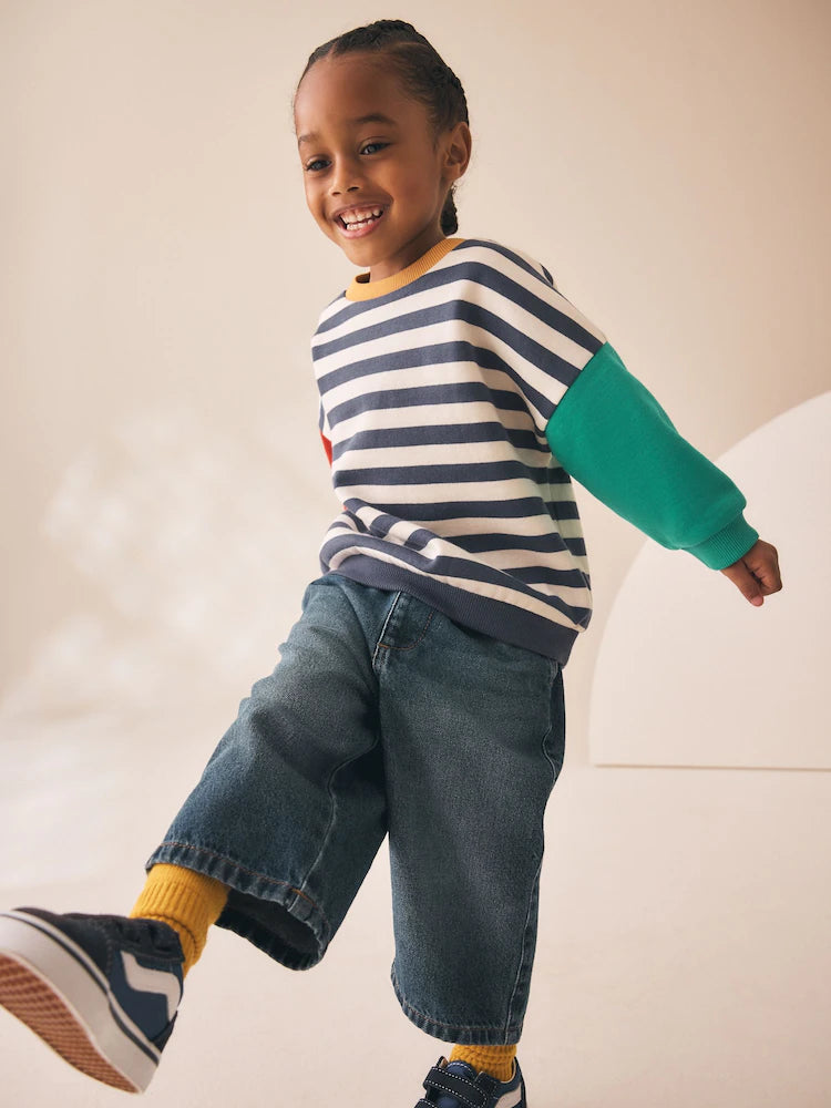 |Girl| Moletom com Gola Careca e Estampa de Listras Variadas (3 meses a 7 anos)