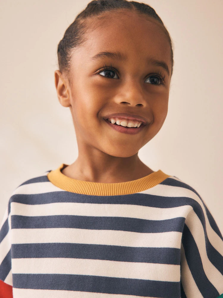 |Girl| Moletom com Gola Careca e Estampa de Listras Variadas (3 meses a 7 anos)