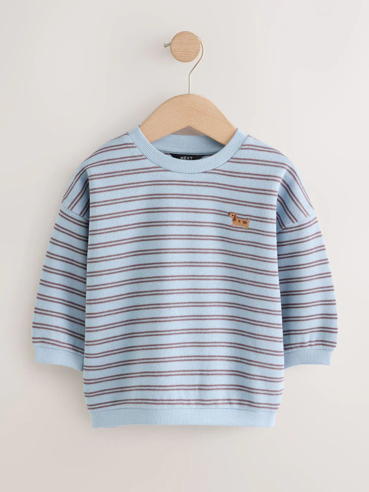 |Boy| Moletom Gola Careca Com Estampa De Listras Azul e Marrom (3 meses a 7 anos)