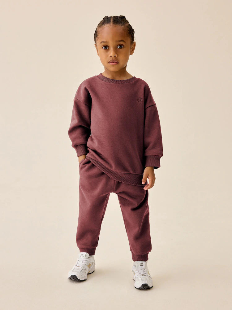 |Girl| Conjunto de Jogger e Moletom Gola Careca Vermelho-Ferrugem (3 meses a 7 anos)