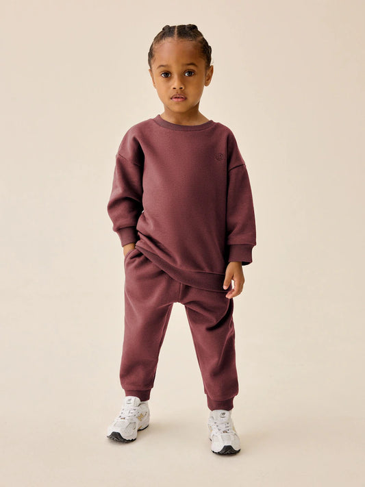 |Girl| Conjunto de Jogger e Moletom Gola Careca Vermelho-Ferrugem (3 meses a 7 anos)
