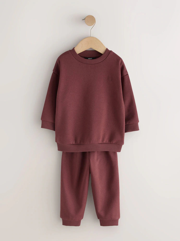 |Girl| Conjunto de Jogger e Moletom Gola Careca Vermelho-Ferrugem (3 meses a 7 anos)