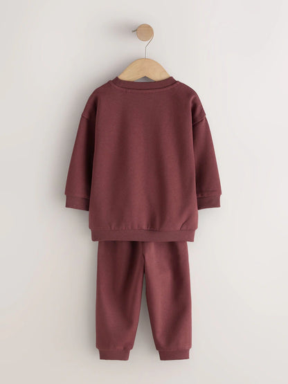 |Girl| Conjunto de Jogger e Moletom Gola Careca Vermelho-Ferrugem (3 meses a 7 anos)