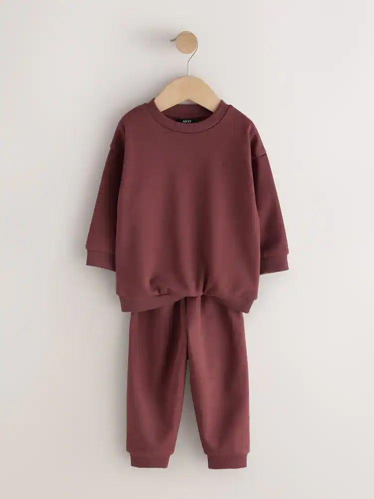 |Girl| Conjunto de Jogger e Moletom Gola Careca Vermelho-Ferrugem (3 meses a 7 anos)