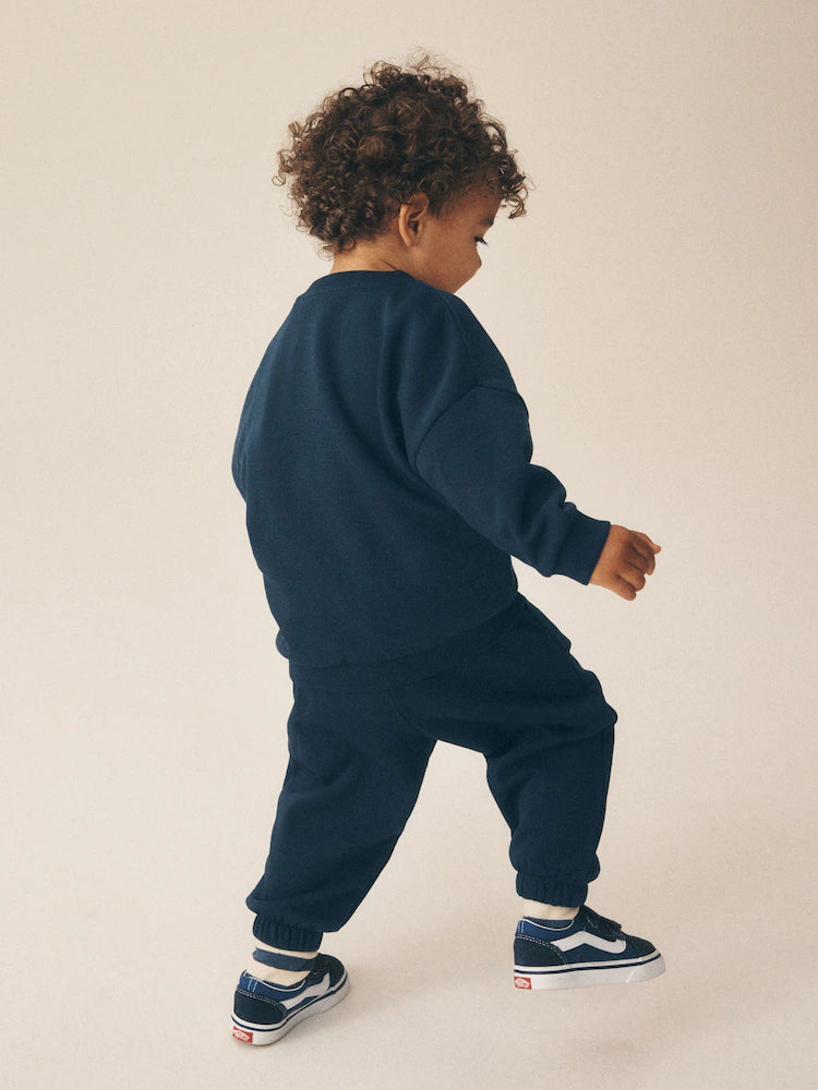|Boy| Conjunto de Moletom Azul-Marinho com Estampa (Gola Careca) e Calça Jogger (3 meses a 7 anos)