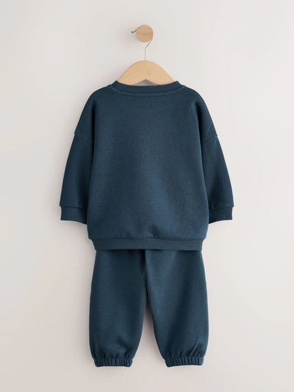 |Boy| Conjunto de Moletom Azul-Marinho com Estampa (Gola Careca) e Calça Jogger (3 meses a 7 anos)