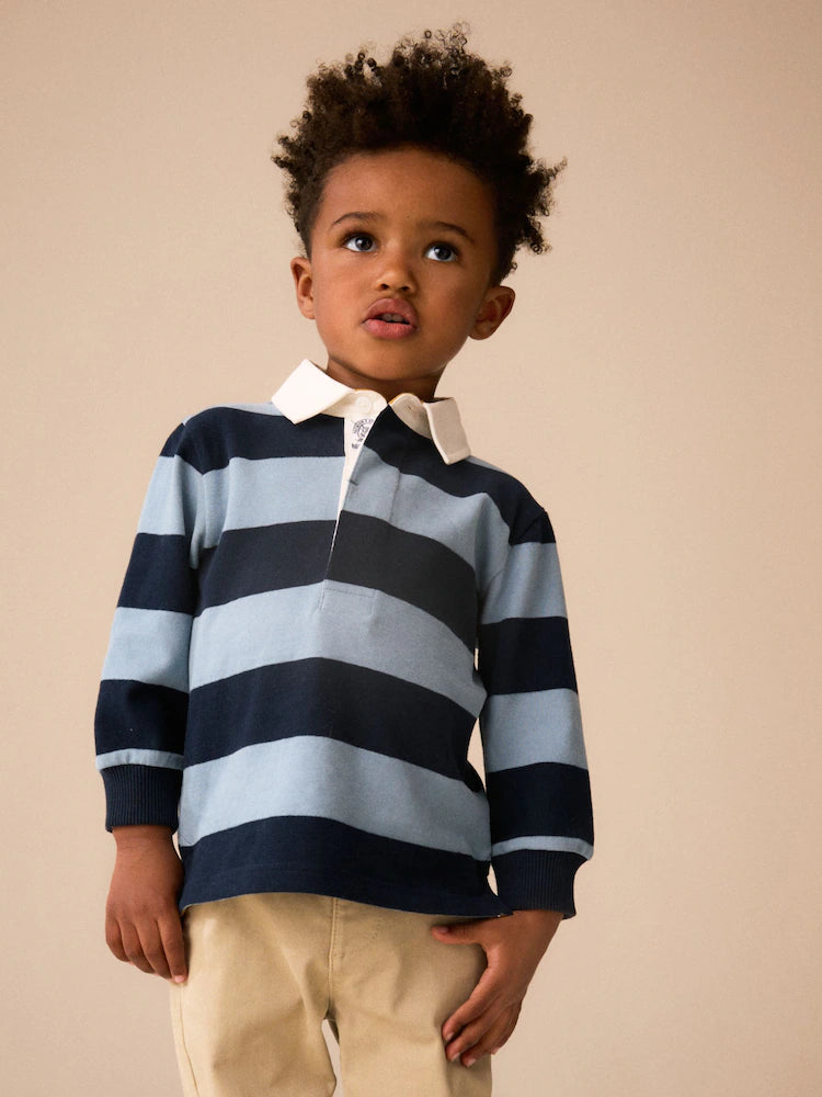 |Boy| Camisa Polo De Rugby Azul-Marinho/Branca (3 meses a 7 anos)