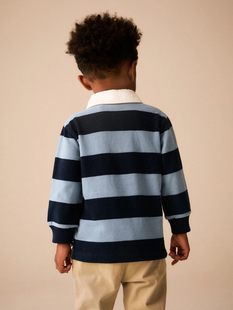 |Boy| Camisa Polo De Rugby Azul-Marinho/Branca (3 meses a 7 anos)