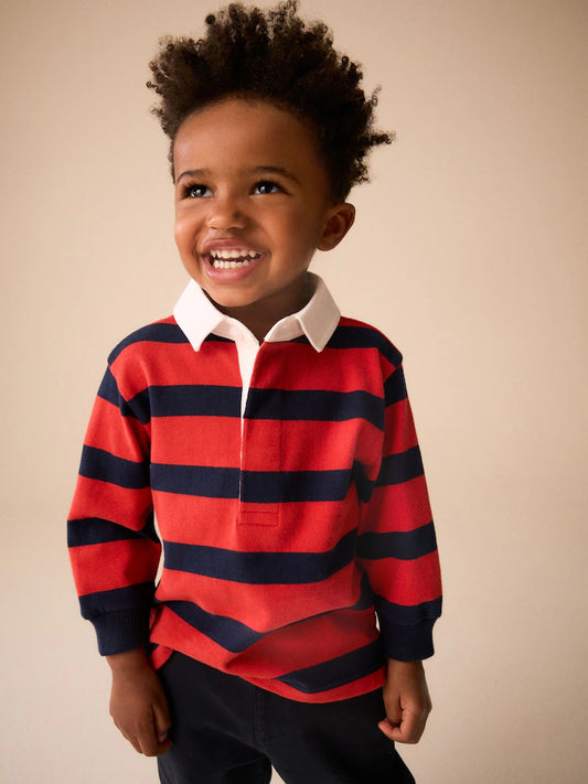 |Boy| Camisa Polo De Rugby Azul-Marinho/Vermelha (3 meses a 7 anos)