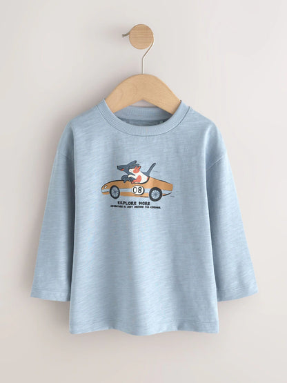 |Boy| Kit com 3 Camisetas de Manga Longa com Estampa de Cachorro (Azul/Neutro) – (3 meses a 7 anos)