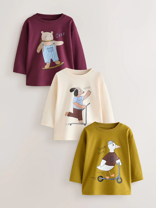 |Boy| Conjunto De 3 Camisetas De Manga Comprida Com Estampa De Personagens Na Cor Cru (3 meses a 7 anos)