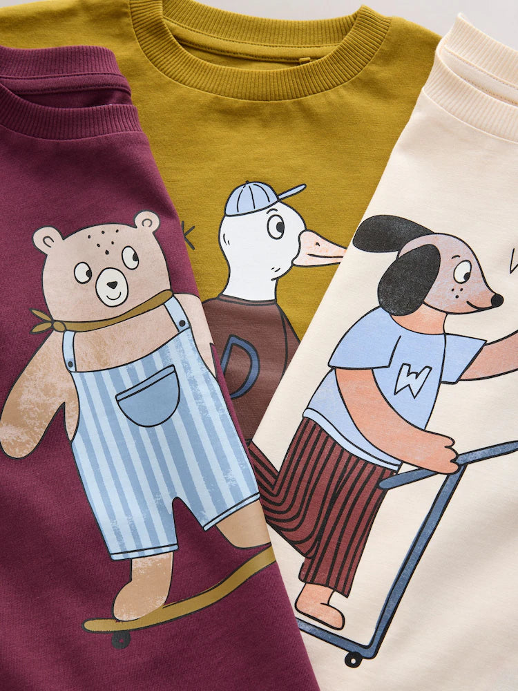 |Boy| Conjunto De 3 Camisetas De Manga Comprida Com Estampa De Personagens Na Cor Cru (3 meses a 7 anos)
