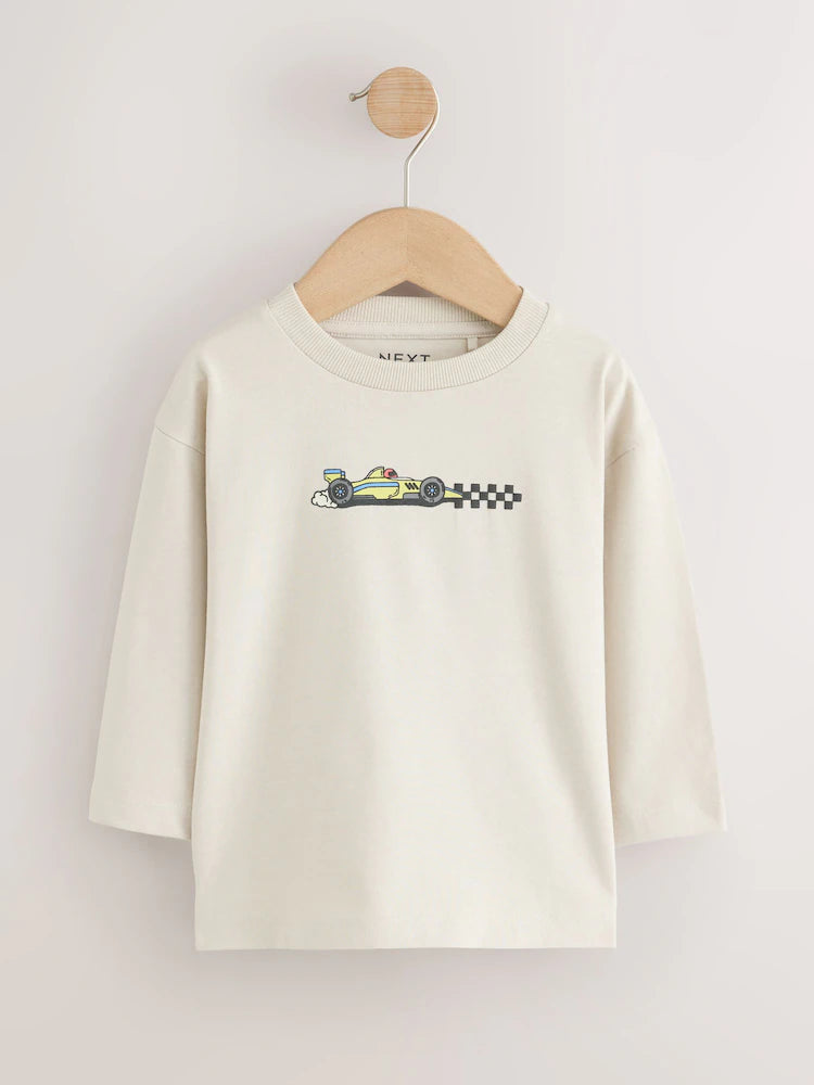 |Boy| Kit com 3 Camisetas de Manga Longa com Estampa de Carro de Corrida (Vermelho e Branco) (3 meses a 7 anos)