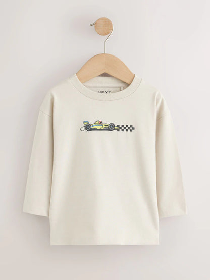 |Boy| Kit com 3 Camisetas de Manga Longa com Estampa de Carro de Corrida (Vermelho e Branco) (3 meses a 7 anos)