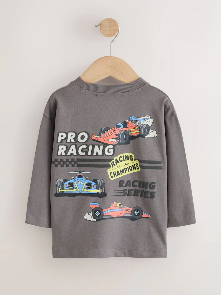 |Boy| Kit com 3 Camisetas de Manga Longa com Estampa de Carro de Corrida (Vermelho e Branco) (3 meses a 7 anos)
