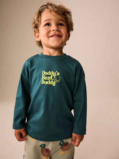 |Boy| Camiseta Verde de Manga Longa com Estampa "Best Buddy" (3 meses a 7 anos)