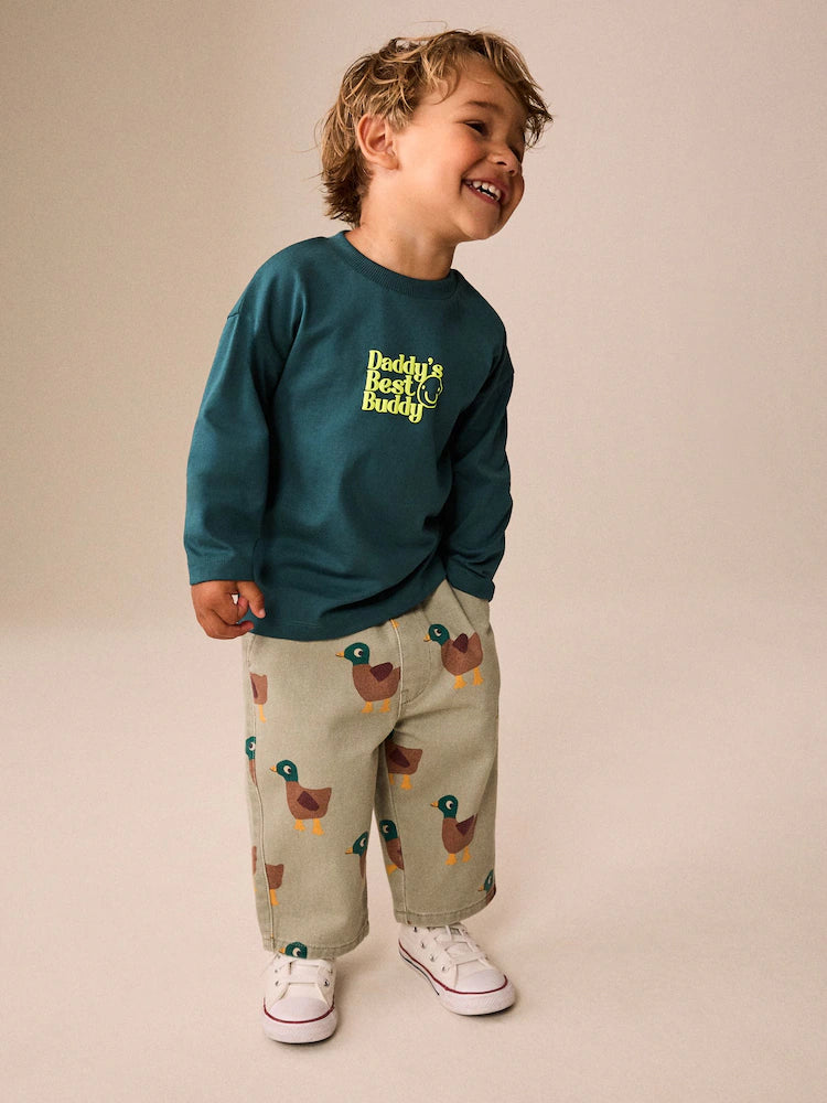 |Boy| Camiseta Verde de Manga Longa com Estampa "Best Buddy" (3 meses a 7 anos)