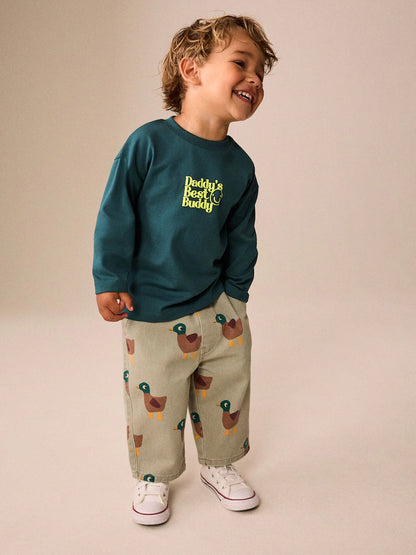 |Boy| Camiseta Verde de Manga Longa com Estampa "Best Buddy" (3 meses a 7 anos)
