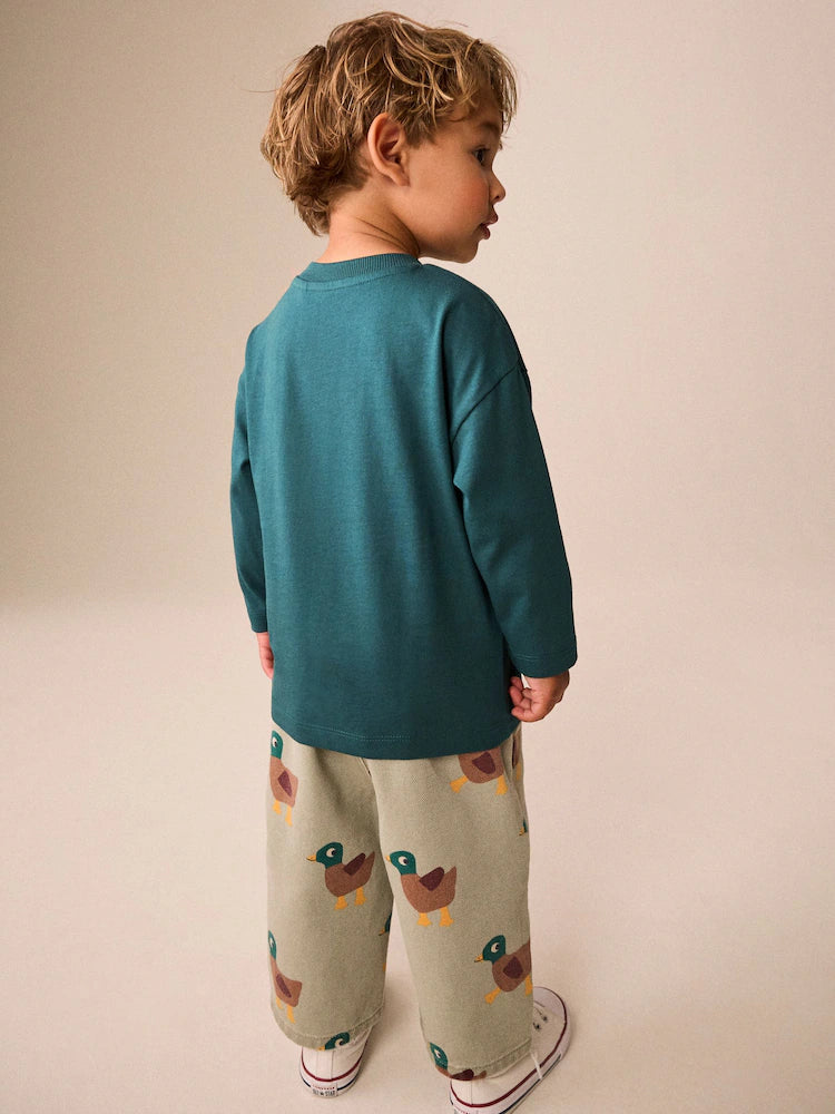 |Boy| Camiseta Verde de Manga Longa com Estampa "Best Buddy" (3 meses a 7 anos)