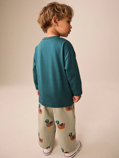 |Boy| Camiseta Verde de Manga Longa com Estampa "Best Buddy" (3 meses a 7 anos)