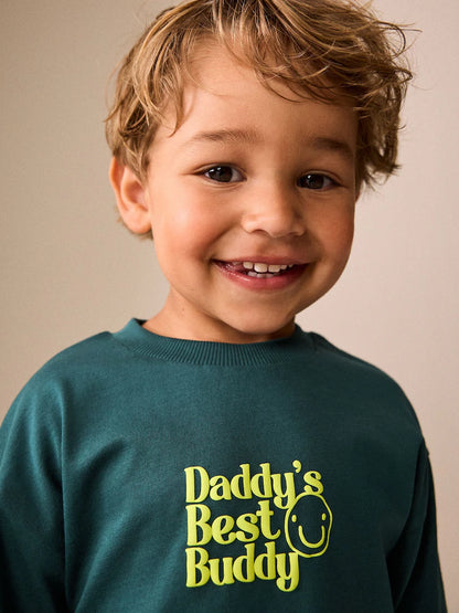 |Boy| Camiseta Verde de Manga Longa com Estampa "Best Buddy" (3 meses a 7 anos)