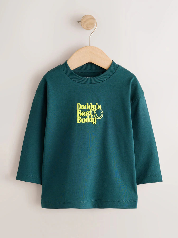 |Boy| Camiseta Verde de Manga Longa com Estampa "Best Buddy" (3 meses a 7 anos)