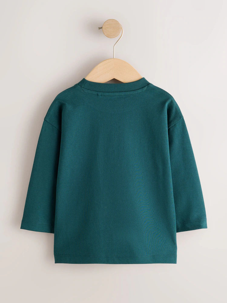 |Boy| Camiseta Verde de Manga Longa com Estampa "Best Buddy" (3 meses a 7 anos)