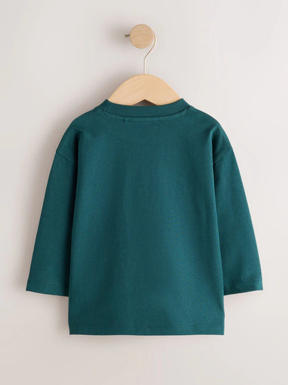 |Boy| Camiseta Verde de Manga Longa com Estampa "Best Buddy" (3 meses a 7 anos)