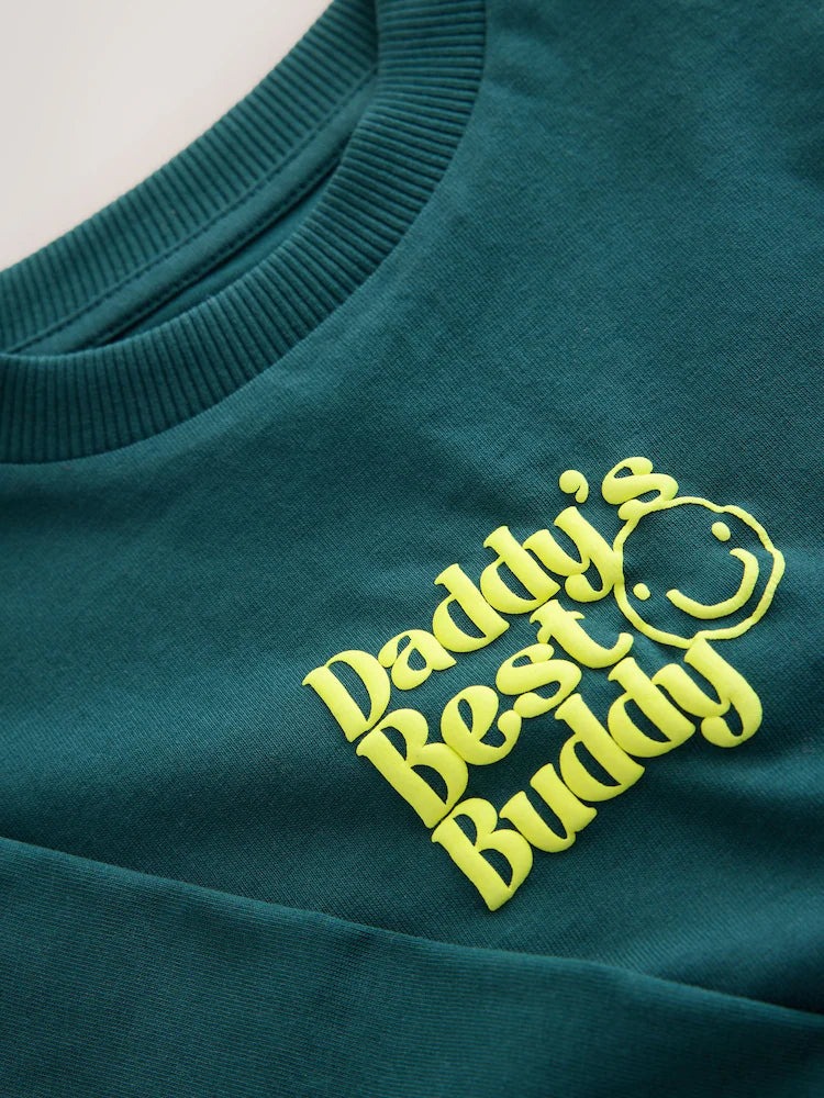 |Boy| Camiseta Verde de Manga Longa com Estampa "Best Buddy" (3 meses a 7 anos)