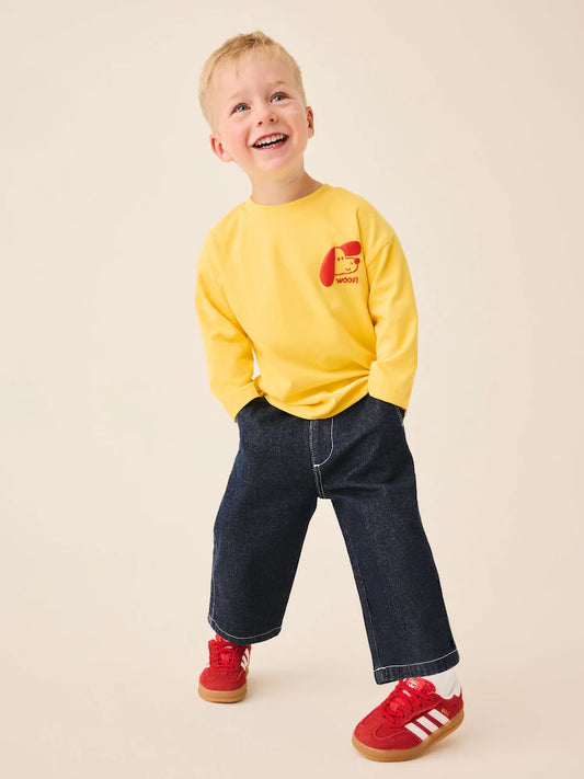 |Boy| Camiseta De Manga Comprida Com Estampa Gráfica De Cachorro Amarelo (tamanhos 3 meses a 7 anos)