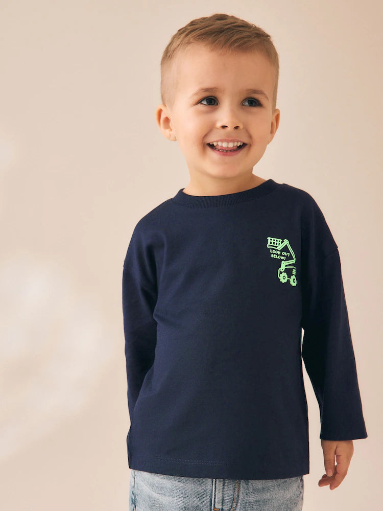 |Boy| Camiseta De Manga Comprida Com Estampa Gráfica Da Marinha (tamanhos 3 meses a 7 anos)