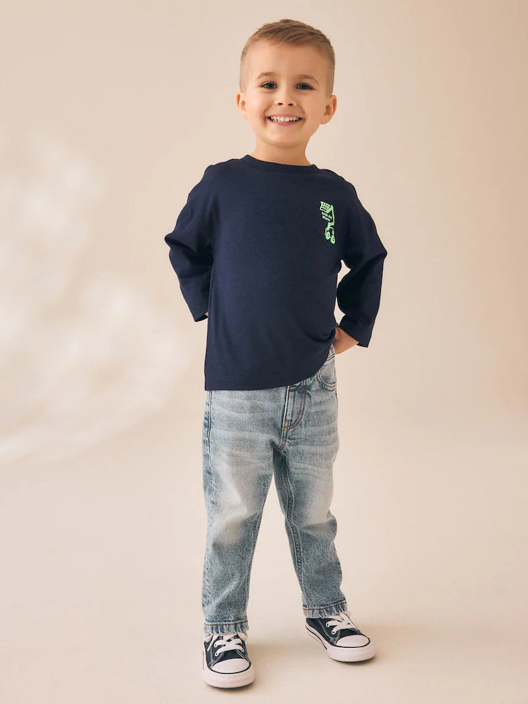 |Boy| Camiseta De Manga Comprida Com Estampa Gráfica Da Marinha (tamanhos 3 meses a 7 anos)