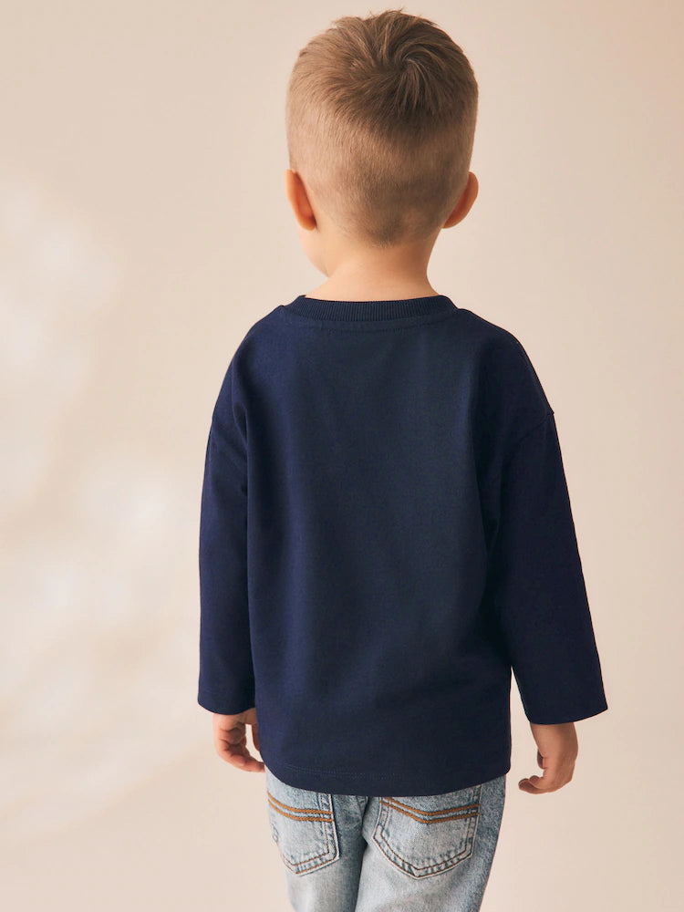 |Boy| Camiseta De Manga Comprida Com Estampa Gráfica Da Marinha (tamanhos 3 meses a 7 anos)